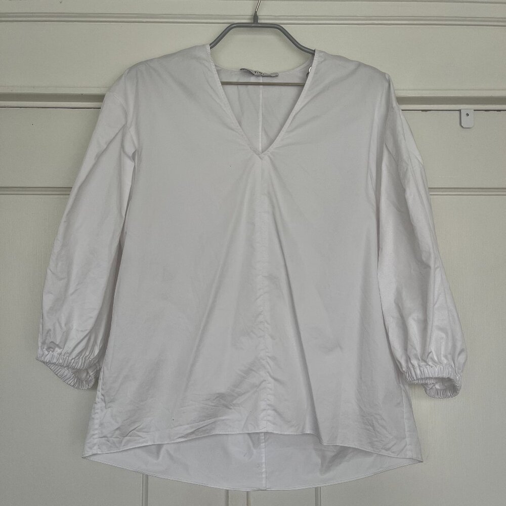 Tibi White Cotton V Neck Top